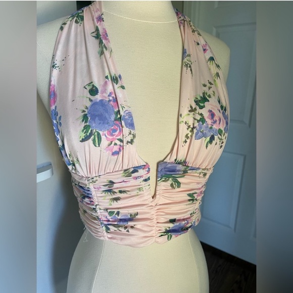 NWT Zara silky floral crop halter corset top S - Picture 8 of 11